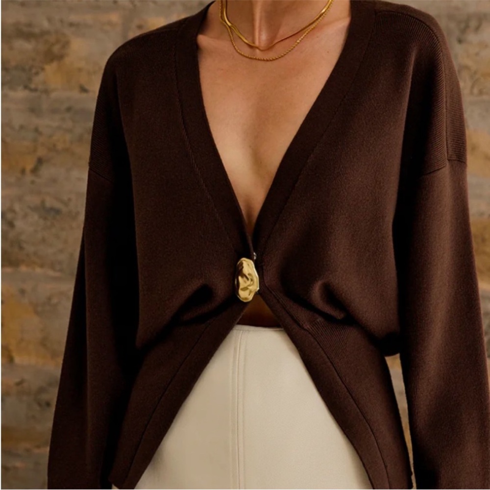 Commense Deep Brown Cardigan with Gold Accent - Picture 6 of 6